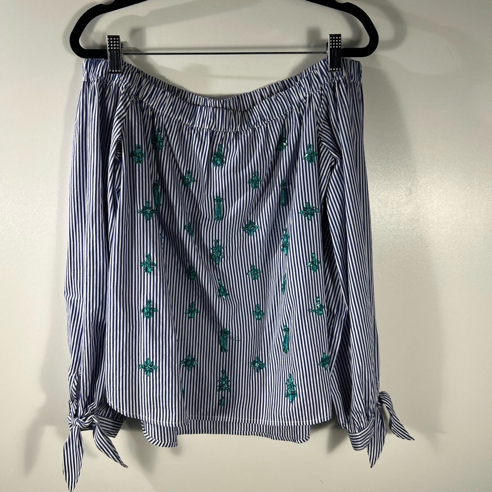J. CREW Embellished off-the-Shoulder Striped Top Sz0 - Picture 5 of 11